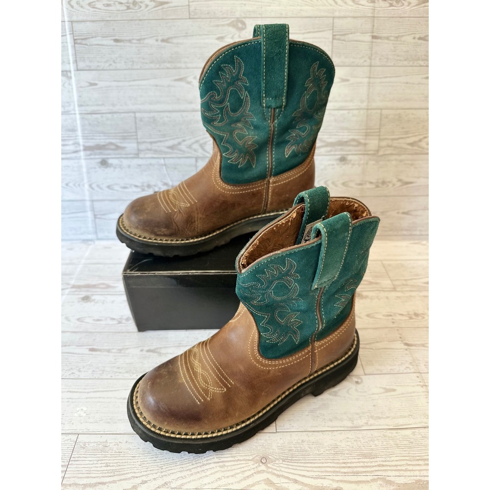 Ariat Fatbaby Cowboy Boots Women 7 Brown Teal Western Coastal Cowgirl Boho